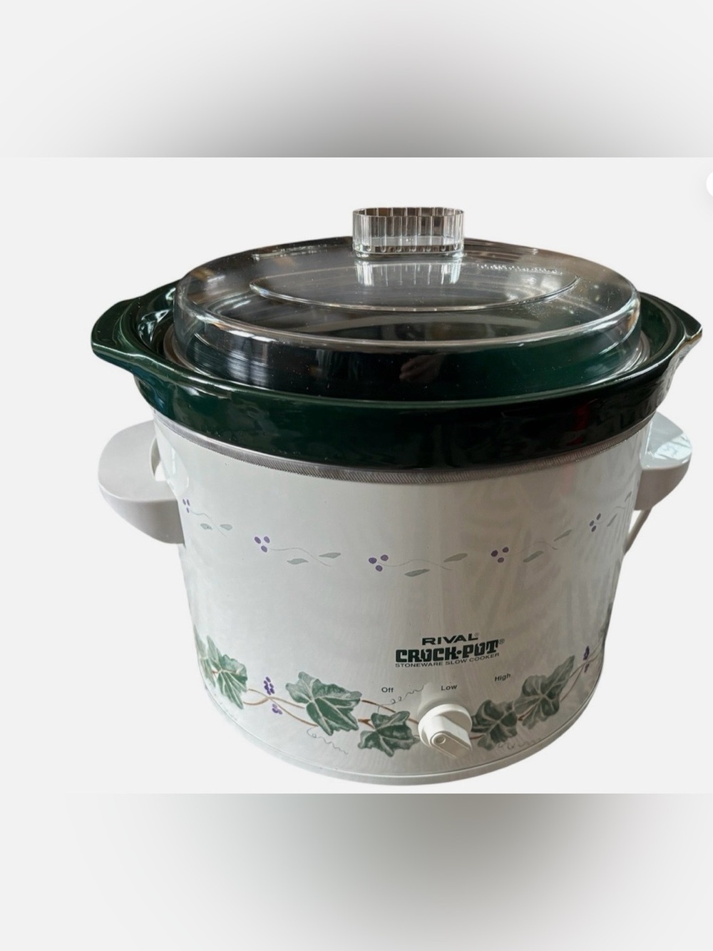 Vintage Crock-Pot Slow Cooker in White with Green Trim